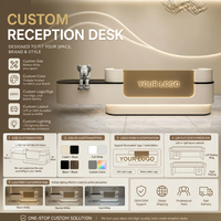 Bureau de réception moderne et minimaliste en crème avec éclairage LED linéaire intégré pour salon de beauté, clinique esthétique médicale, spa cutané
