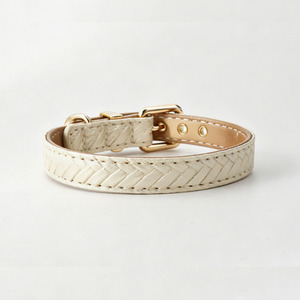 Luxury Woven Leather Dog & Cat <b>Collar</b> Adjustable Soft Neck Strap with High-quality Hardware Modern Simple Fashionable <b>Pet</b> <b>Collar</b> - Product Image 2