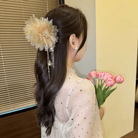 Pinces à cheveux volumineuses Printemps-Été, assorties aux couleurs, en dentelle plissée, en résille, avec pierres et motif bourgeon de fleur, finition rhodium