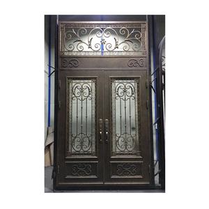 Portes en fer forgé à double battant, noires, à dessus carré, de style français simple, avec design en verre, fabriquées en Chine - Product Image 2