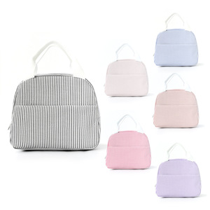 Seersucker Striped <b>Lunch</b> <b>Bag</b> Large Capacity For Commuting Travel School Cloth Material 0964 Model - Product Image 1