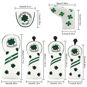 高尔夫球头盖四叶三叶草高尔夫木头盖，用于驾驶员球道混合推杆定制高尔夫球杆皮革头盖