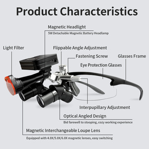 Loupes dentaires ergonomiques à changement rapide magnétique 48 °   Loupe binoculaire sans fil 40000LUX pour dentisterie, ORL et chirurgie plastique - Product Image 6