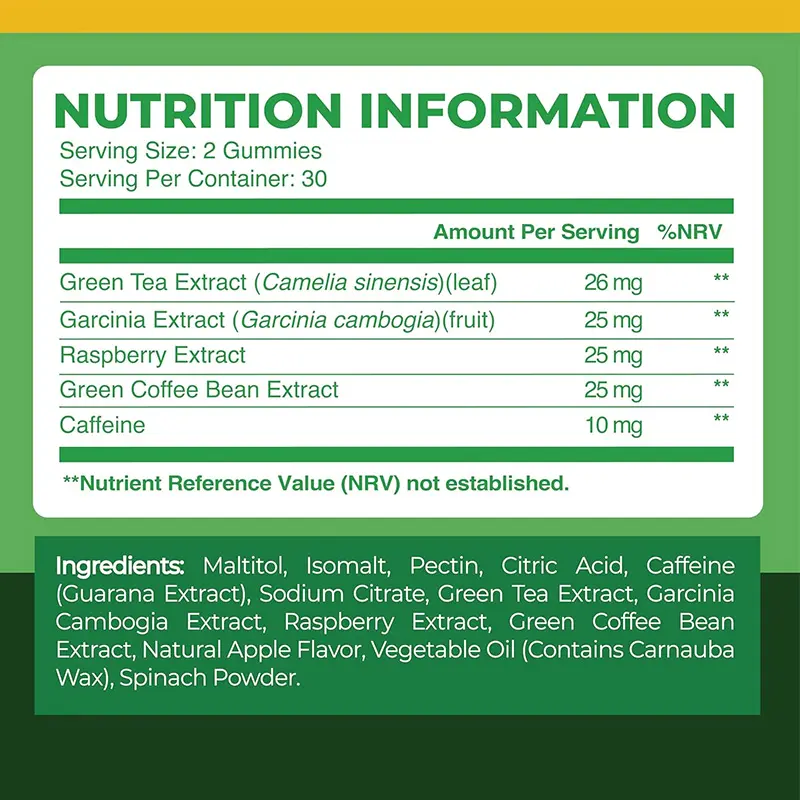 2024ホットプライベートラベル代謝ブースト食欲抑制剤減量脂肪バーナー緑茶グミ
