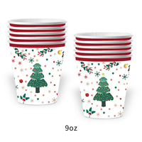 Ensemble de vaisselle jetable pour Noël, assiettes en papier, gobelets, serviettes, couverts, décorations de fête de Noël