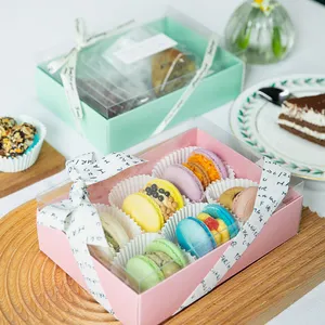 Macaron Boxes IMEE Custom Fancy Color Baby Pink Blue White Gift Box Macaron Dessert Cookie Candy Chocolate Pastry Box With Clear Lid