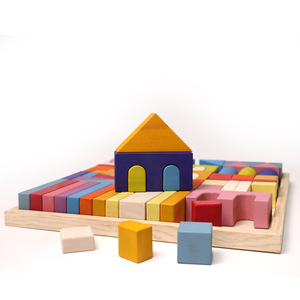 Wooden <b>Building</b> <b>Blocks</b> Rainbow Color Large Size Educational Stackable Toy For Children 4 6 Years Old Birthday Gift - Product Image 3