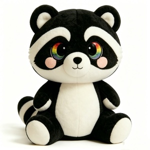 ตุ๊กตาแรคคูนนั่งน่ารักแบบสั่งทำพิเศษ ตุ๊กตาสัตว์นุ่มสีดำขาวพร้อมตาสีรุ้ง ตุ๊กตาแรคคูนป่า - Product Image 2