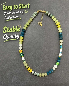 Collier élégant unisexe en perles de pierre naturelle d'eau douce, géométrique, en acier inoxydable plaqué or 18 carats, style bohème - Product Image 4