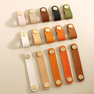 Luxury PU Leather Brass Drawer Knobs Colorful Cowhide Cabinet Handles Child-Safe Bumper Pulls for <b>Wardrobe</b> Kids' Furniture - Product Image 1