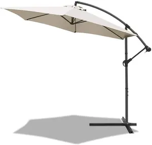 3m Cantilever Garden Parasol, Banana Patio Umbrella with Crank Handle and Tilt for Outdoor Sun Shade, Red
