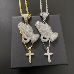 Dainty – collier en pierres <span class=keywords><strong>de</strong></span> zircone cubique glacées, pendentif <span class=keywords><strong>de</strong></span> mains <span class=keywords><strong>de</strong></span> <span class=keywords><strong>prière</strong></span> paring, chapelet, pendentif <span class=keywords><strong>de</strong></span> croix - Product Image 5