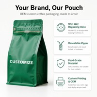 JM PACK Koffiezakken op maat, staande pouch met ontluchtingsventiel, hersluitbare ritssluiting, platte bodem, food grade, thee, OEM, groothandel, bulk