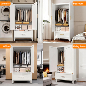 60" Tall Modern Metal <b>Wardrobe</b> Cabinet with 2 Drawers and <b>Hanging</b> Rod Doors for Bedroom (White) - Product Image 5