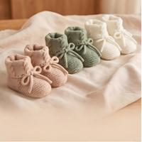 Chaussures de premiers pas pour bébés, couleur unie, avec nœud, semelle souple, pour garçons et filles, automne et hiver