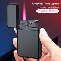 Briquet à gaz TERWIN à flamme droite rouge, coupe-vent, en métal, à gaz butane, avec logo gravé au laser pour la publicité – Vente chaude