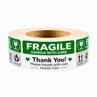 Rouleaux d'étiquettes d'expédition personnalisées OEM, fragiles, 'Merci', 'Manipuler avec soin', 'Côté supérieur', en papier couché vert, vente en gros, faible MOQ