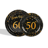 Ensemble de vaisselle jetable pour anniversaire 40, 50, 60 ans, noir et or, assiettes en papier, gobelets, serviettes, nappe, fournitures pour fête d'anniversaire pour adultes