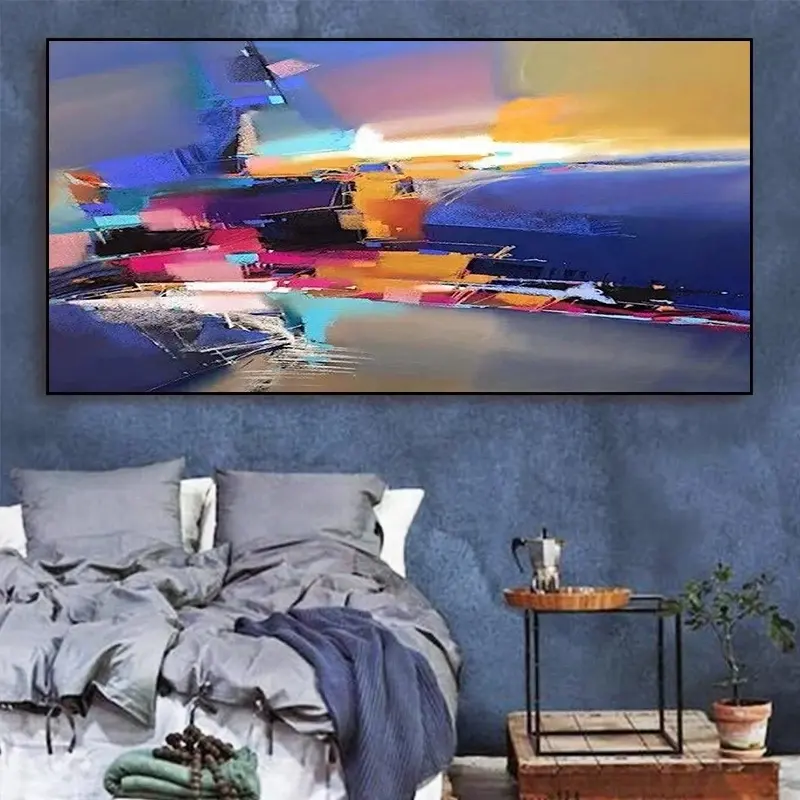 Cuadro al óleo pintado a mano azul naranja minimalista moderno cuadro grande nordicos cuadros para de dormitorios