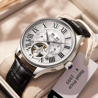 Montre Classique de Luxe Montre Coin Fashion avec Phase de Lune Creuse, Boîtier en Alliage 43mm, Bracelet en Cuir, Cadran à Aiguilles, Montre Mécanique pour Homme