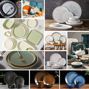 Holesale-vajilla de porcelana en crema, juego de vajilla de cerámica blanca apta para lavavajillas, vajilla personalizada para el hogar con borde negro - Product Image 6