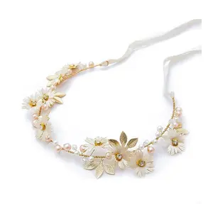 Margherita perle intrecciate fatto a mano fascia per capelli da sposa accessori per capelli per capelli accessori per damigella d'onore fiori bambini