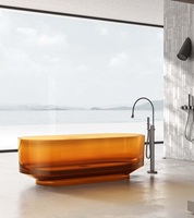 Baignoire autoportante contemporaine de style européen, décorative, aux motifs magnifiques, en résine époxy transparente marron, pour usage intérieur