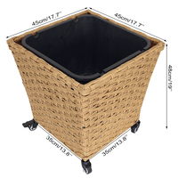 Jardinière portable en rotin PE avec roulettes, pot de fleurs carré en osier pour extérieur, jardinière mobile pour plantes de jardin avec doublure intérieure