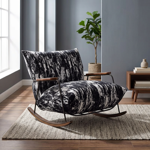 Modern Rocking Chair Fabric Upholstery Solid Back Midcentury Design Living Room Furniture Wood Legs - Product Image 4