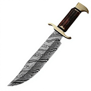 Couteau de survie Bowie en acier Damas édition spéciale chasse avec manche en bois et étui en cuir DIY OEM pour usage extérieur - Product Image 1