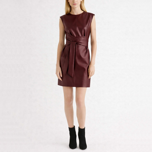 Burgundy Color Dress - Leather Bodycon Maxi - 2025 New Design