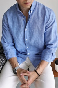 Camisa Casual <span class=keywords><strong>de</strong></span> Algodón Personalizada para Hombre, Manga Larga, Botones, Color Sólido Simple - Product Image 6