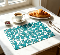 Set de table transparent bleu floral en PVC, imperméable, résistant à l'huile, écologique, antidérapant, ajoute une protection décorative à la cuisine