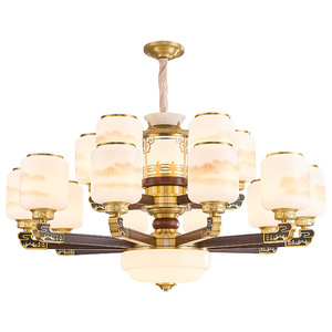 Chinese Style Villa Chandelier All Copper Solid Wood Multi Head LED <b>Light</b> Round Shape Home Living Room <b>Ceiling</b> Lamp - Product Image 4