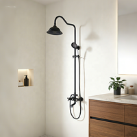 Système de douche vintage noir en laiton antique, corps et tuyaux en laiton massif, pommeau de douche rond classique effet pluie