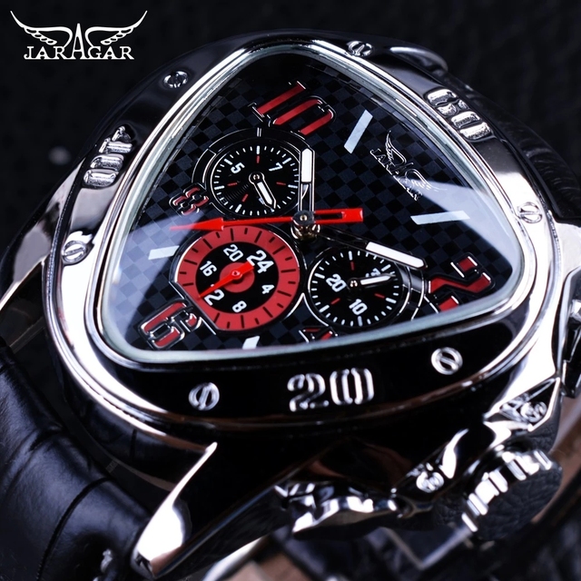 Jaragar Men Sport Design Geometric Triangle Pilot Genuine Leather Men Mechanical Watch Top New Luxury Automatic Wrist Watch