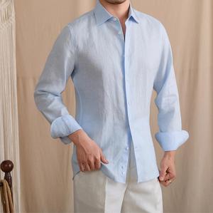 Camicie Casual da <span class=keywords><strong>Uomo</strong></span> <span class=keywords><strong>in</strong></span> 100% <span class=keywords><strong>Lino</strong></span> Stile Italiano, Alta Qualità e Lusso, Traspiranti, a Maniche Lunghe, Produzione per <span class=keywords><strong>Uomo</strong></span> - Product Image 3