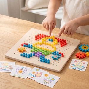 Jouet artistique en bois pour tout-petits, puzzle <span class=keywords><strong>de</strong></span> <span class=keywords><strong>mosaïque</strong></span> à chevilles pour l'association des couleurs avec <span class=keywords><strong>clous</strong></span> champignons, jouets Montessori pour développer la motricité fine - Product Image 4