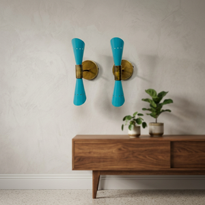 Modern Turquoise <b>Wall</b> <b>Sconce</b> Lamp Pair Gold Plated Brass Mid Century Design Home Decoration - Product Image 1