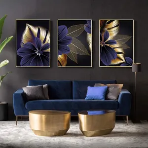 北欧のリビングルームの装飾アート絵画写真黒黄金の植物の葉のキャンバスポスター印刷現代の抽象的な壁のアート絵画