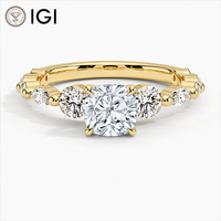 CVD/HPHT VVS/VS Bague en diamant cultivé en laboratoire IGI coupe coussin 10K 14K 18K or massif 1ct 1.5ct 2ct Bague de fiançailles à trois pierres