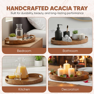 Bandeja Ovalada de Madera de Acacia con Asa, Plato Multiusos <span class=keywords><strong>para</strong></span> Frutas, Bocadillos, Desayuno en la Cama - Product Image 4