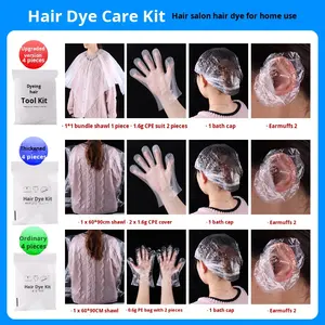 Kit de protection jetable imperméable pour coloration capillaire – Ensemble quatre pièces : châle, protège-oreilles, bonnet de douche, gants – Pour usage domestique et soins capillaires - Product Image 4