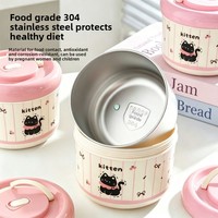 Boîte à lunch isotherme double compartiment en acier inoxydable 304, grande cuillère, compatible micro-ondes, rose mignon, 500 ml, avec doublure intérieure amovible pour le bureau