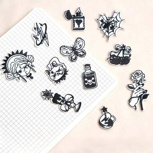 <b>Mini</b> Size Iron on /self Sticker <b>Black</b> White Embroidery Punk Style Rose Girl Skull Lighter Diamond cat Patch for Decoration - Product Image 3