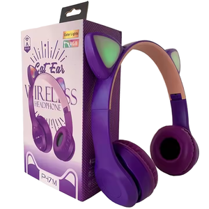 Audífonos <span class=keywords><strong>Inalámbricos</strong></span> con Orejas de Gato, Micrófono, Bluetooth, Luz Brillante, Bajos Estéreo, <span class=keywords><strong>Cascos</strong></span> para Niños, Regalos para Chicas <span class=keywords><strong>Gamers</strong></span>, Audífonos para Juegos de PC y Teléfono - Product Image 1