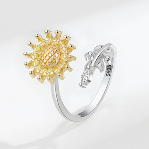 Tarnish Free Adjustable <b>Spinner</b> <b>Rings</b> Marquise Cut Cubic Zirconia Copper Gold Plated Sun Flower The Anxiety <b>Ring</b> Jewellery - Product Image 6