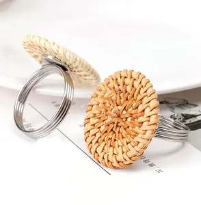 Handmade Rattan Napkin Ring Retro Straw Plaiting Napkin Holder For Banquet Restaurants Hotel Table Decoration