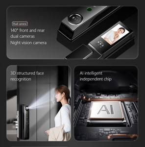 Khóa cửa nhận diện khuôn mặt 3D điện tử, khóa cửa thông minh vân tay kỹ thuật số tự động tích hợp camera, kết nối Wifi Tuya - Product Image 3