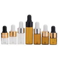 Flacon compte-gouttes en verre transparent brun rose de 1 ml, 2 ml, 3 ml, 5 ml, mini flacon d'huile essentielle en verre, cercle noir, argenté, or rose